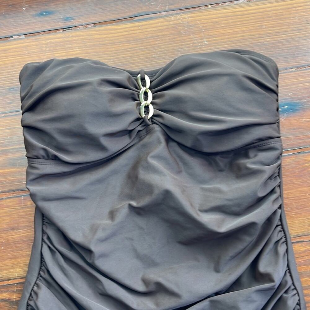 Anne Cole rusched stomach spinning strapless bandeau one piece swimsuit sz 10 - Picture 2 of 5